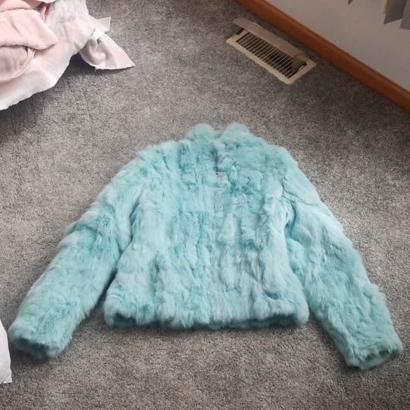 Vintage Jackets & Blazers - Baby blue rabbit fur coat